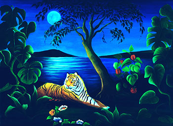 Tiger in the Full Moon oil painting